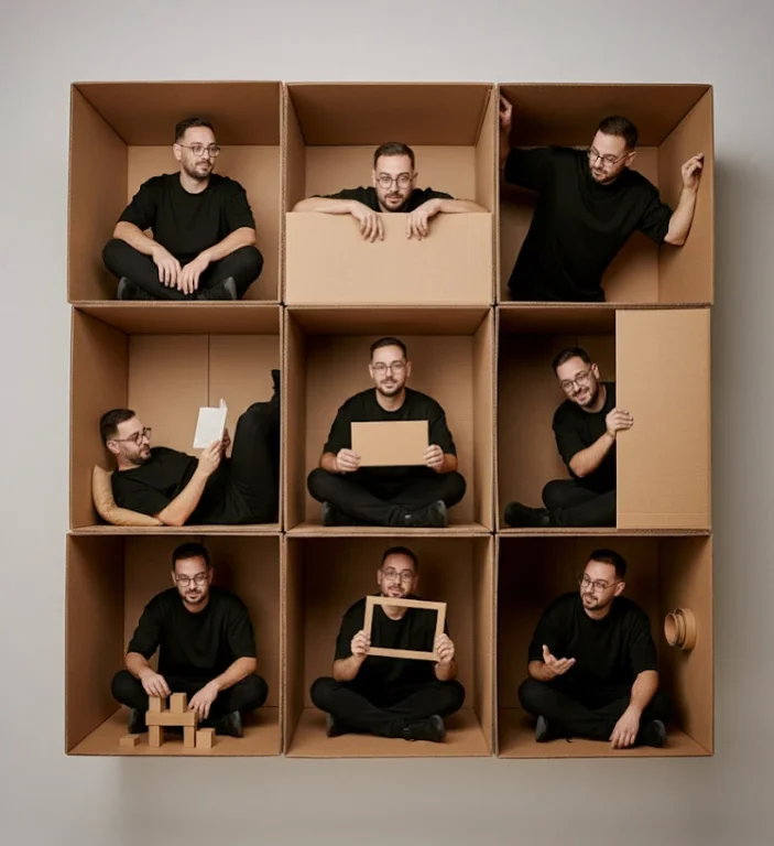 Create A Creative Collage Made Of Multiple Cardboard Boxes Arranged