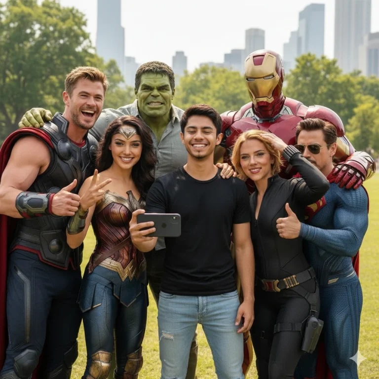 A Ultra Realistic Group Selfie, Center Is The Person From