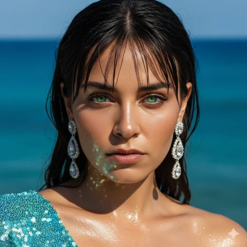 Use Facial Features Of Photo Attached. Ultra-Close Fashion Portrait With — Nano Banana Pro AI Prompt: Use facial features of photo attached. Ultra-close fashion portrait with wet bro...