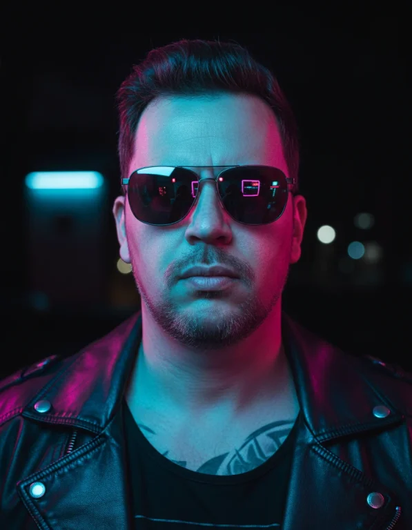 A Close-Up Portrait With A Cyberpunk And Neon Aesthetic, Capturing