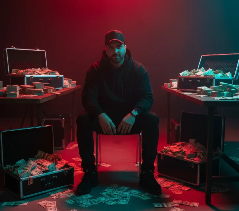 Create A Cinematic, Ultra-High-Resolution Image Of A Man Sitting Confidently
