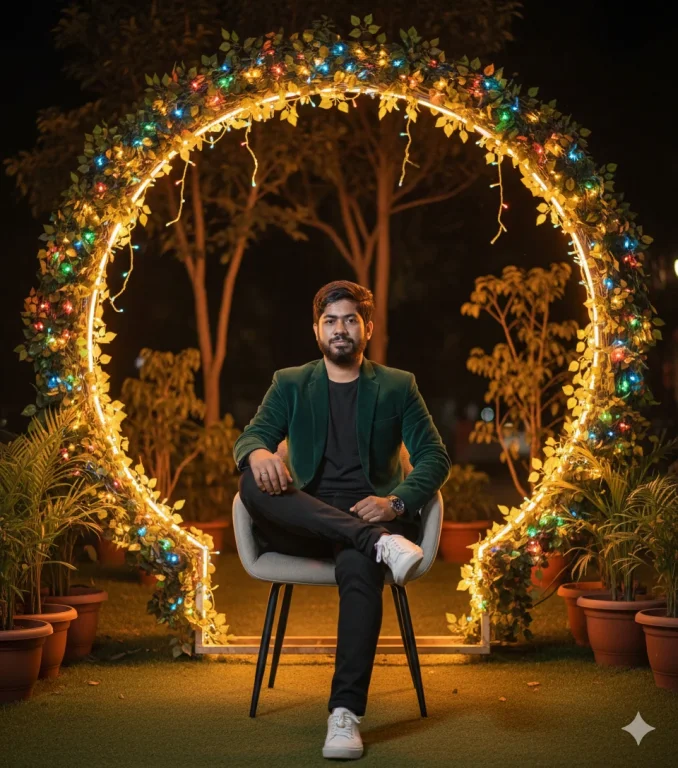 A Stylish Young Man Sitting Confidently On A Chair Outdoors