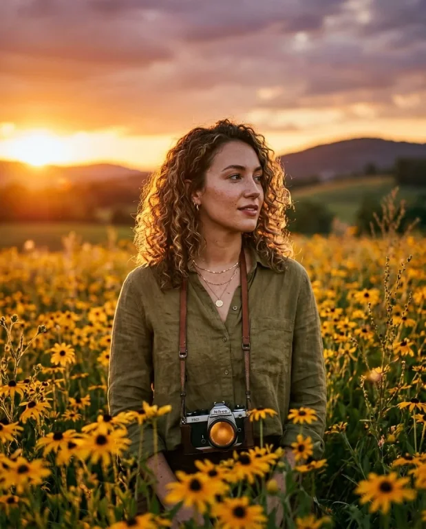 Sunset Flower Field Portrait 1