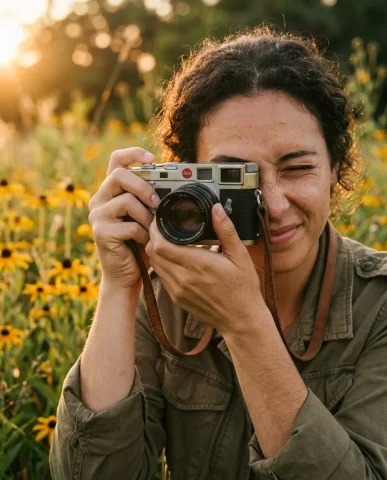 Sunset Flower Field Portrait 6 — Nano Banana AI Prompt: Golden hour portrait in a field of black-eyed Susans with dramatic sunset sky an...