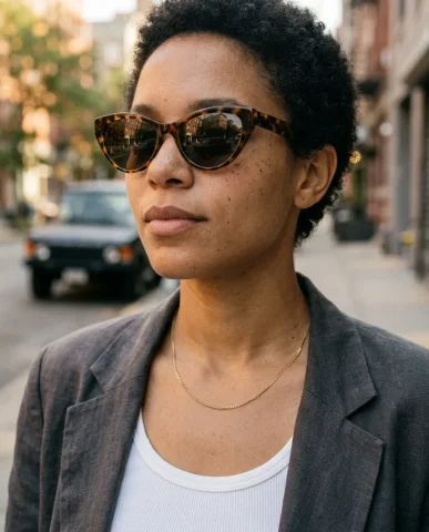 Street Style SUV Fashion 4 — Nano Banana AI Prompt: Woman leaning against the bonnet of a matte black Range Rover Classic, ankles cr...