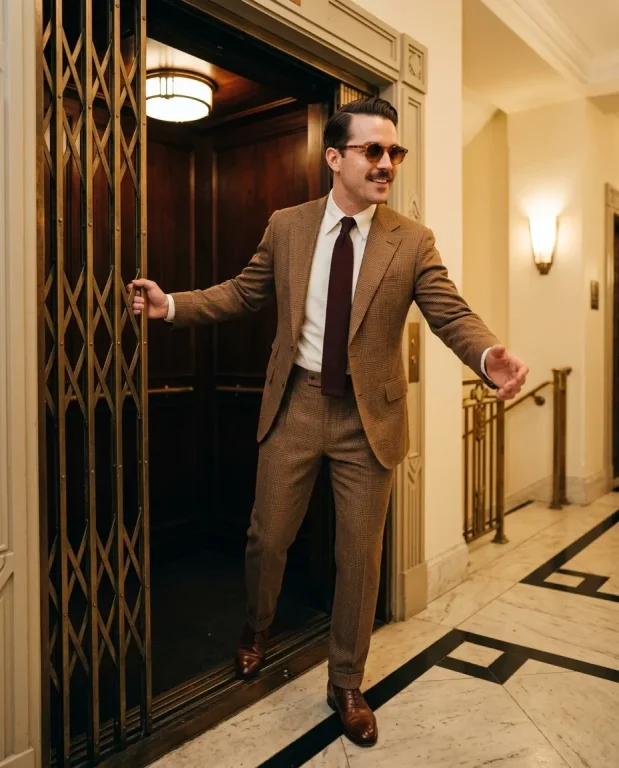 Vintage Elevator Warm Glen-Plaid Suit 4