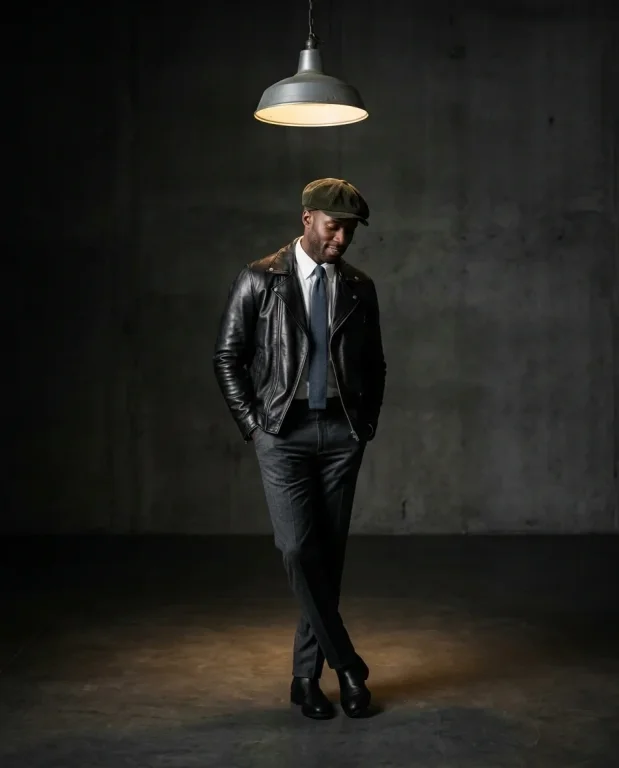 Pendant Light Dark Studio Leather Jacket 1
