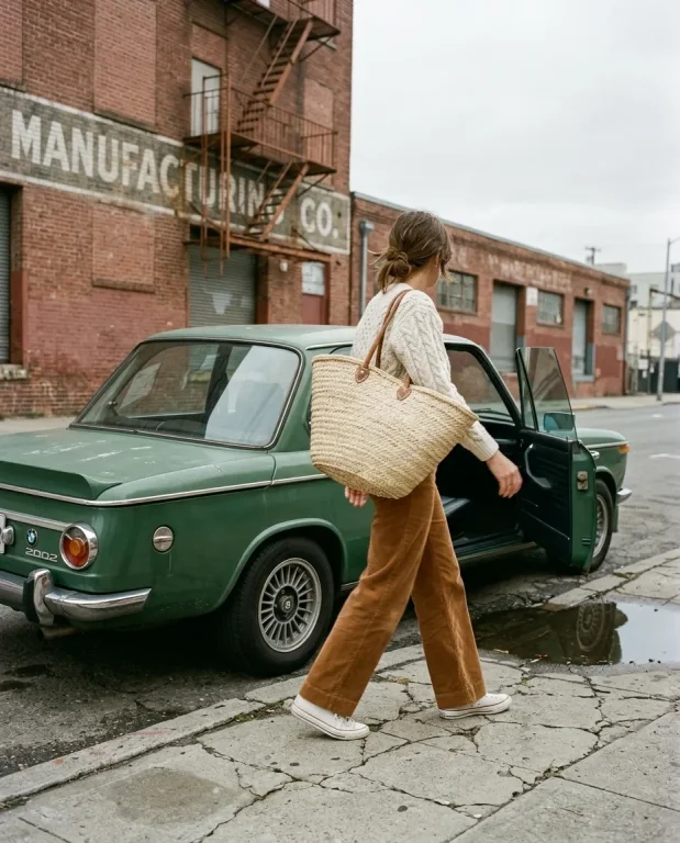 Vintage BMW Street Style with Straw Tote 2