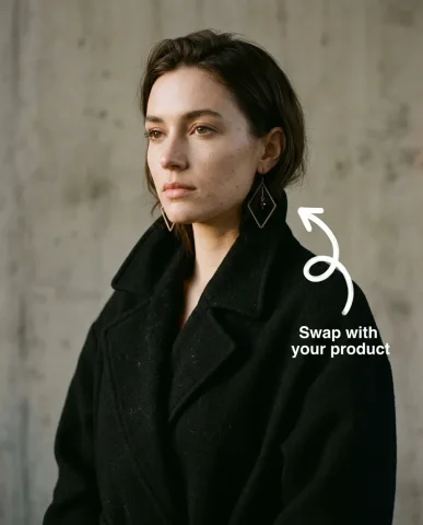 Celine Style Effortless Gold Earrings Close-Up 3 — Nano Banana AI Prompt: Vertical 9:16 editorial close-up of a female model in an unstructured oversized...