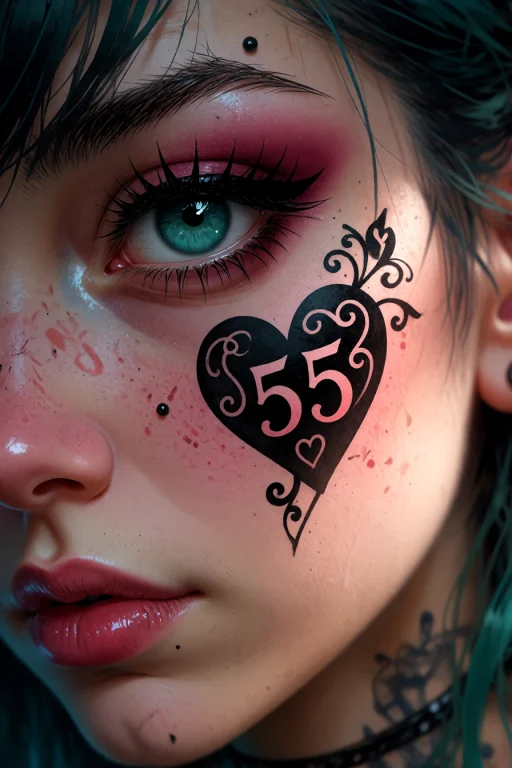 , A Heart 55 Tattoo On Left Cheek, They Turned The Corner An...