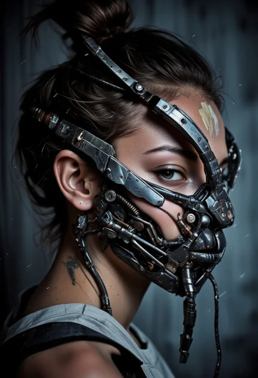 A Haunting, Dark Portrait Of A Woman, Her Face A Fusion Of O...