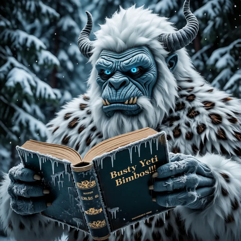 A White Yeti With Spots And Horns Reading A Book That Is Tit...
