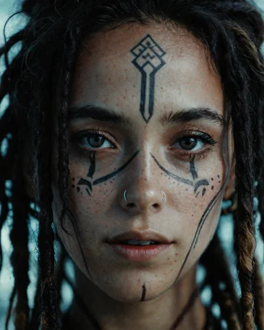 Breathtaking Cinematic Film Still A Person With Facial Marki... — SDXL AI Prompt: breathtaking cinematic film still A person with facial markings and dreadlocks,...