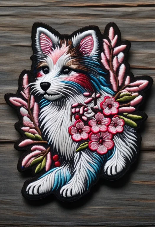Furry With Cherry Blossom Flowers, Ral-embroideredpatch ,