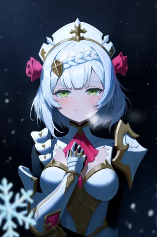 Sad Genshin Impact Character Prompt — Stable Diffusion AI Prompt: 1girl, noelle \(genshin impact\), dark theme, light particles, upper body, looki...