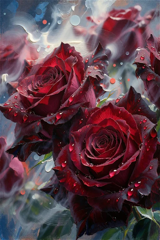 An Expressive Impasto Oil Painting Of Deep Crimson Roses Hea...