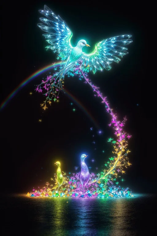 Gl0wing Rainbow Crystl Bird, Black Background Loraadddetail0...