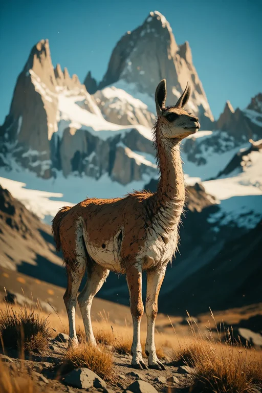 Ta86inkriot, Thin Black Outlines, A Guanaco Standing On A Hi...