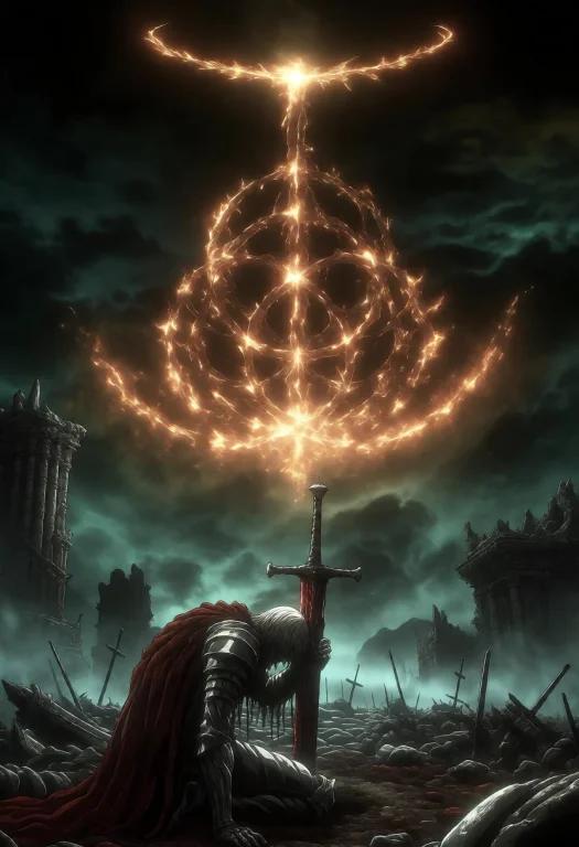 Darkartstyle, In The Foreground, A Lone Warrior Kneels Befor...