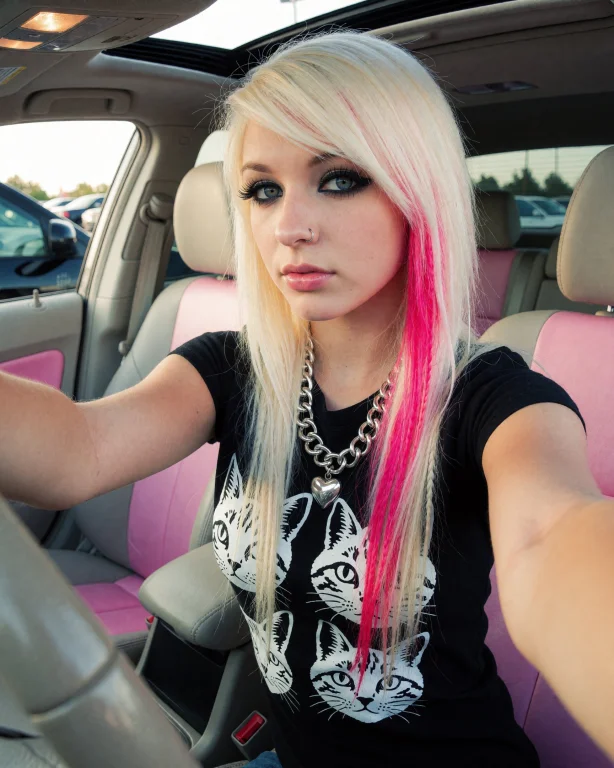 This Is A Photograph Of A Young Woman Taking A Selfie Inside...