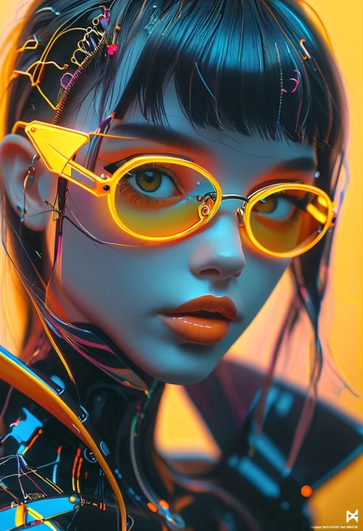 Similar Graph, A Cyberpunk Girl, Wear Clear Neon Glasses, Cy...