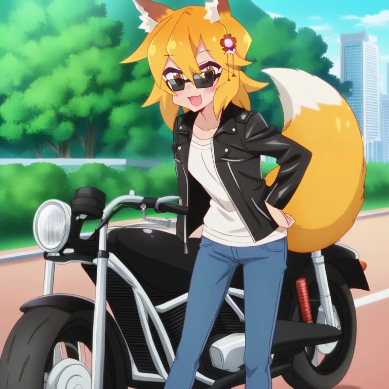 Senkosan, 1girl, Solo, Wearing A Black Leather Motorcycle Ja...