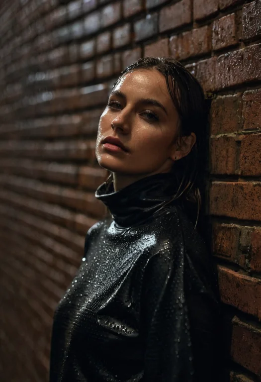 Raw Photo, Woman In A Black Turtleneck Leaning Against A Rai...