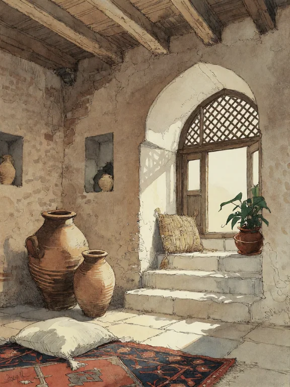 Bradhamel Art Style.a Serene, Sunlit Interior Of A Tradition...