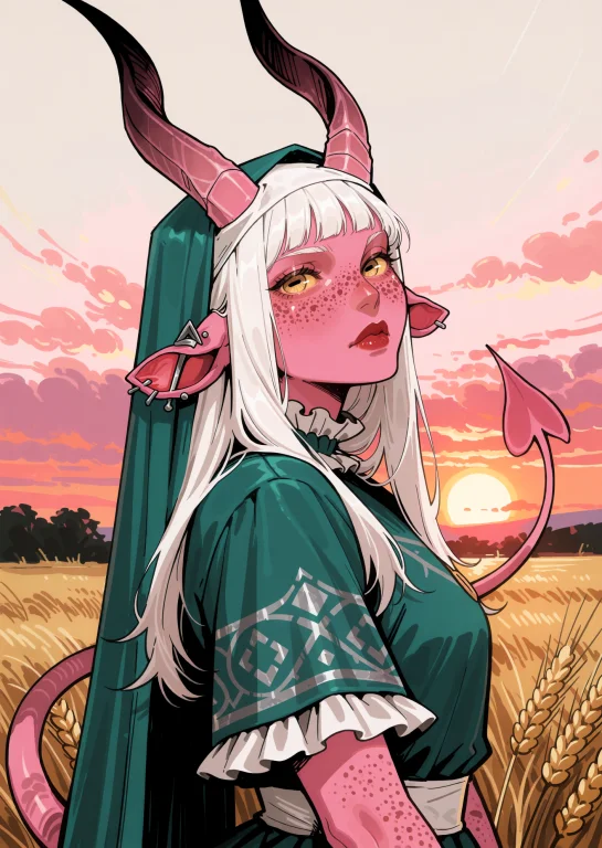 Tyrannycr, A Pink-skinned Demon Girl With Long White Hair, L...
