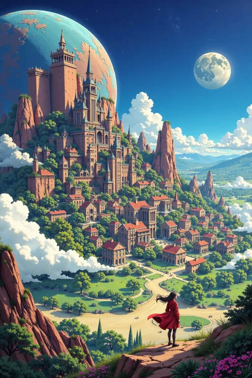 A City On Pluto Beautiful Anime Landscape, Wind, Woman, Very...