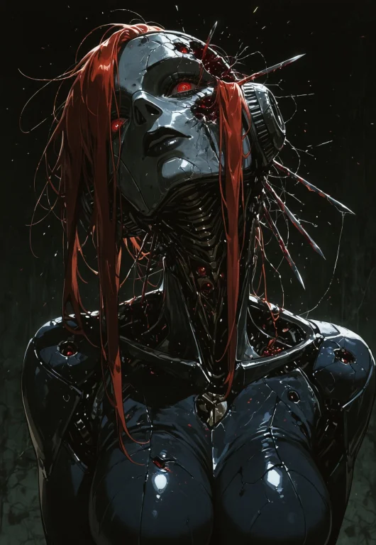 Masterpiece, Best Quality, 1girl, Robot Woman, Red Details,...