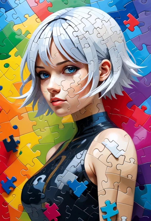 2b Made Out Of Puzzle Pieces, Masterpiece, Full Of Details,...