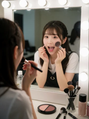Cute Idol Makeup Prep Photo — Stable Diffusion AI Prompt: Cinematic, ultra-realistic photo, Backstage Prep: "Behind the scenes of a concer...