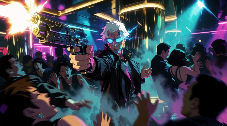 Subject And Action A Cyberpunk Operative, Stands Center-fram...