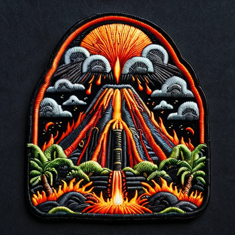 Ral-embroideredpatch, A Volcano Erupting With Lava Fountains...