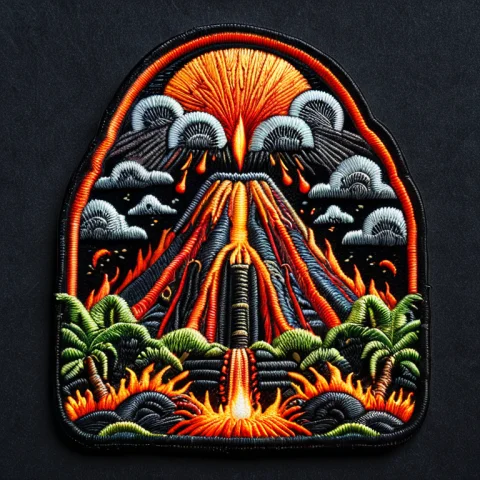 Ral-embroideredpatch, A Volcano Erupting With Lava Fountains... — SDXL AI Prompt: ral-embroideredpatch, a volcano erupting with lava fountains and ash column at n...