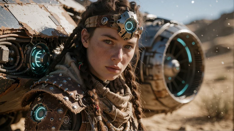 Close Up High-detail Cinematic Shot Of A Female Desert Nomad...