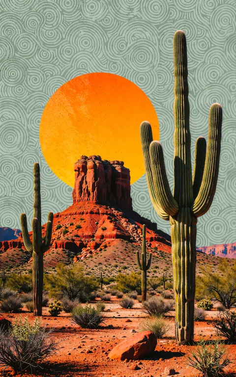A Dramatic Desert Valley Featuring A Massive Saguaro Cactus...
