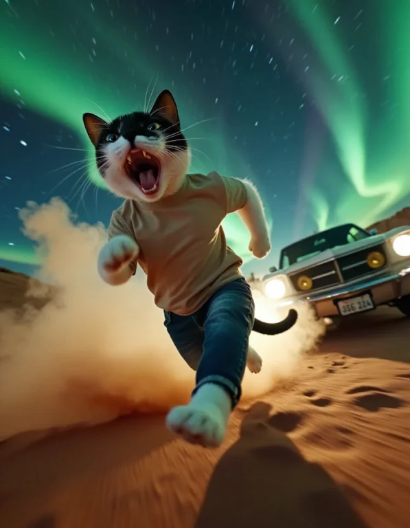 An Ultra-realistic Action-packed Portrait Of A Cat Wearing J...