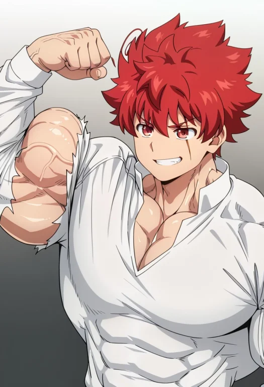 1boy,asano Taiyo, Red Hair, Red Eyes, Scar On Eye,ripped Sle...