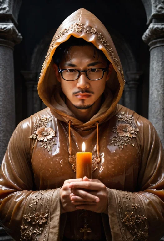 Cinematic Portrait, A Man With Hood Praying Statue, Intricat...