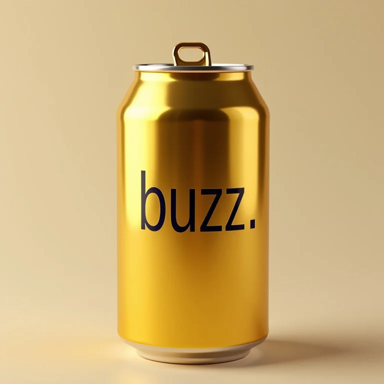 A Golden Can With The Text Buzz