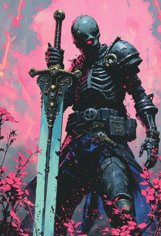 A Skeletal Knight, Ribcage Visible Through Tattered Dark Fab...