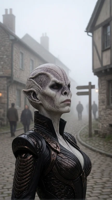 Rmnfml Alien Woman, Chest-up, Eye-level, Standing Still, Gaz...