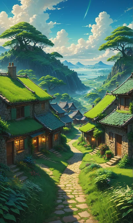 Rustic Village, Houses Nestled Intimately, Cobblestone Footp...