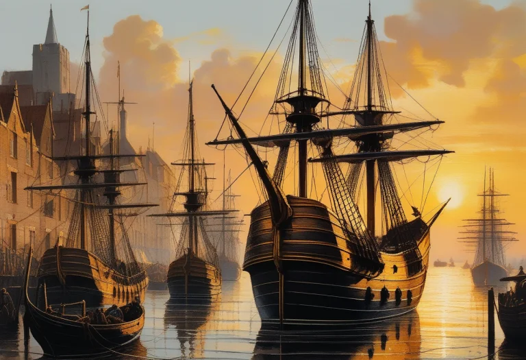 Best Quality, Highly Detailed, A Fleet Of Galleons Anchored...