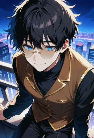 Masterpiece, Best Quality, Newest, 1boy, Solo, Black Hair, M... — Stable Diffusion AI Prompt: masterpiece, best quality, newest, 1boy, solo, black hair, messy hair, blue eyes...