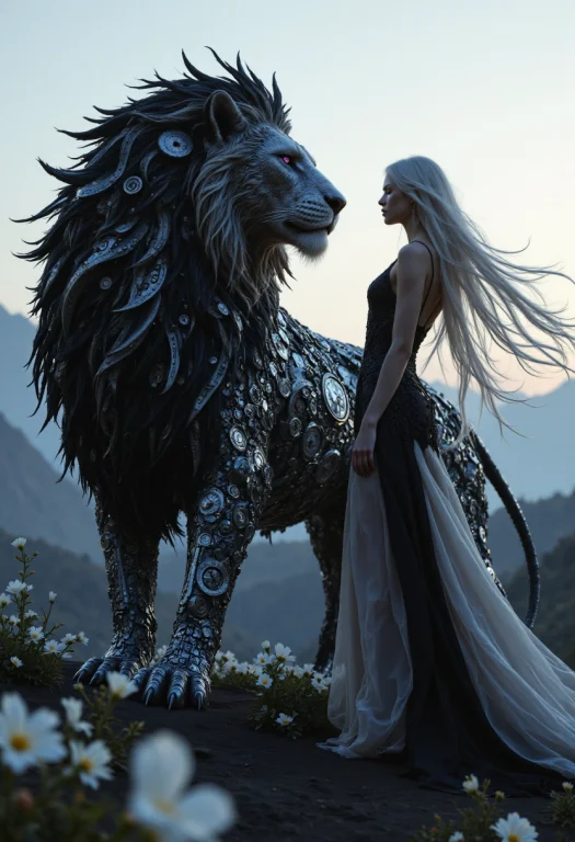 A Beautiful Woman With Flowing Silver Hair And Piercing Viol...