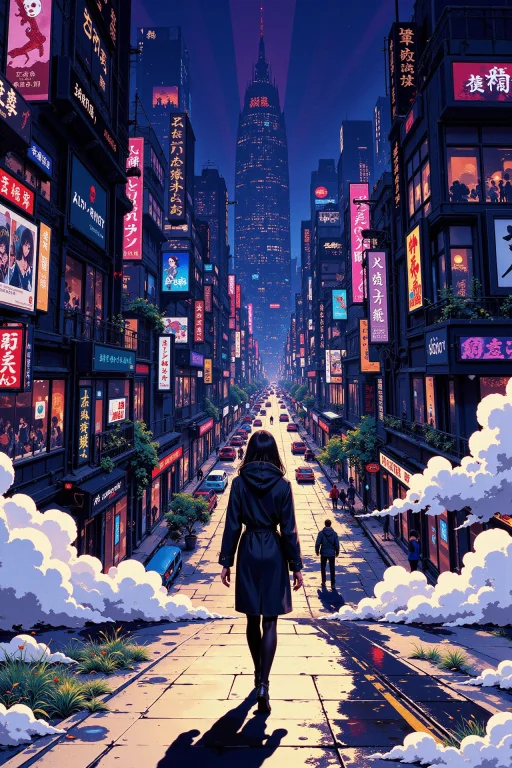 Cyberpunk City Beautiful Landscape, Evening, Woman, Very Int...