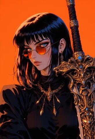 The Woman Has Shoulder-length Dark Brown Hair With Straight... — FLUX AI Prompt: The woman has shoulder-length dark brown hair with straight bangs. Her hair is s...
